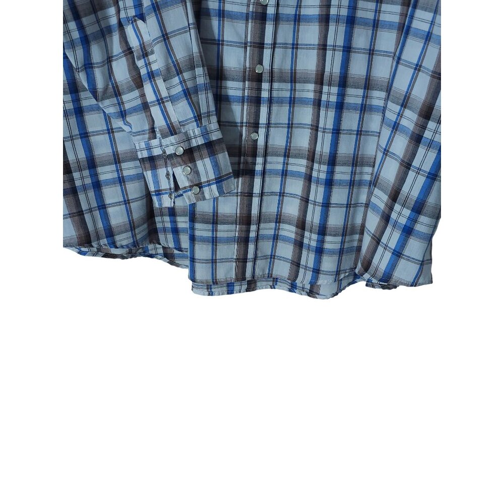 Men's 3X Plaid Western Snap Shirt Plains Big Man Cotton Blue/Brown - Picture 7 of 12